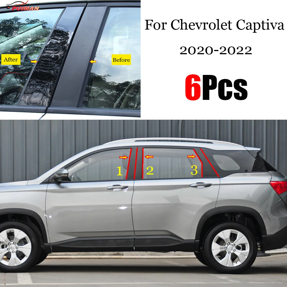 

New Arrival Hot 6PCS Polished Pillar Posts Fit For Chevrolet Captiva 2020 2021 2022 Window Trim Cover BC Column Sticke