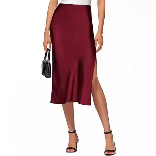 Elegant High Waist Satin Half Skirt Women's Fashion Slimming Versatile Elastic Waist Cross-Border Skirt for Spring 2024