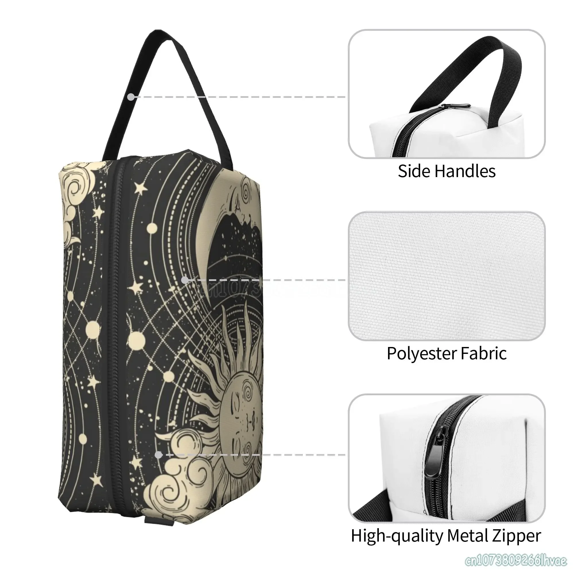 Sun Moon Witchy Astrology Night Psychedelic Make Up Bag Funny Waterproof Toiletry Bag for Women Men Portable Travel Storage Bags