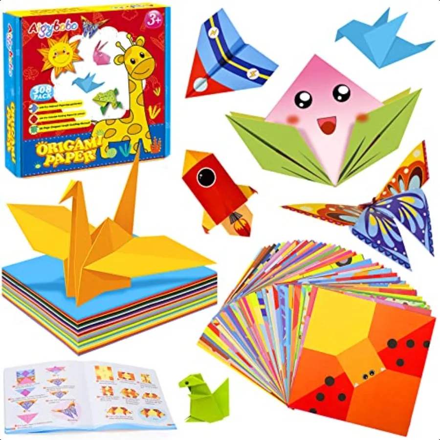 

Aigybobo Origami Paper Set 308PCS Craft Paper Kit with Instructional Book for Girls Age 6 7 8 9 10 11 12 Art Projects plies for