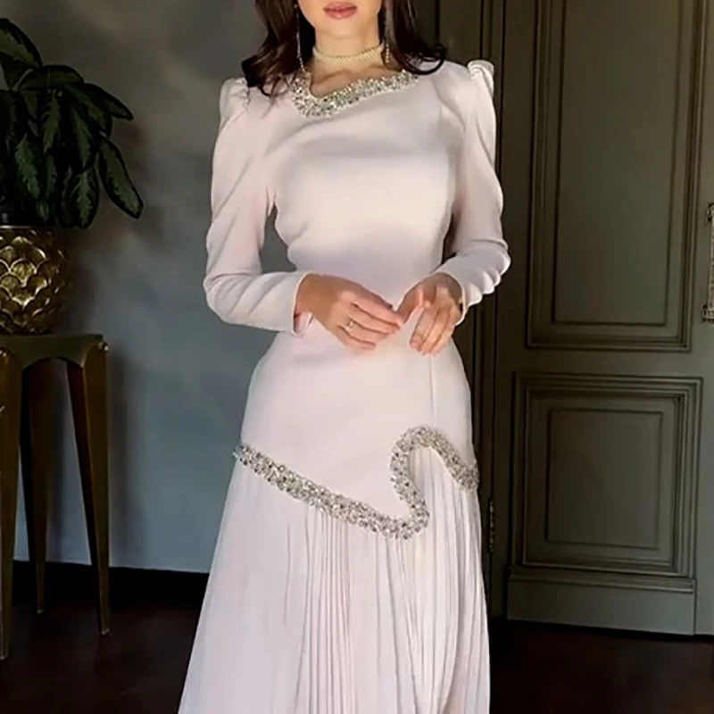 

Casual Women's Diagonal Collar Long Sleeved Commuting Dress Gentle Slim Fit Pleated Dress Autumn Sequin Patchwork Banquet Dress