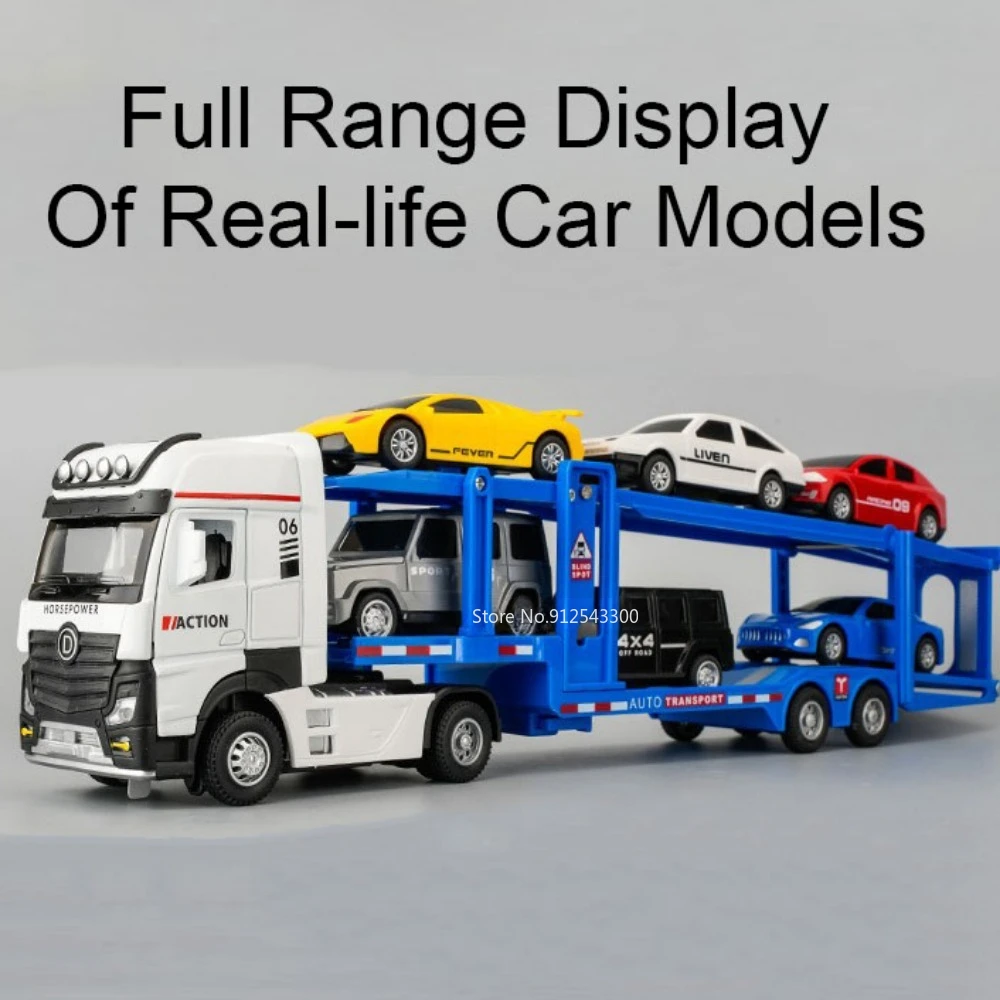 1/32 Scale Double Layered Engineering Transport Car Model Toy Alloy Diecast with Pull Back and Sound Light Vehicle for Boy Gifts