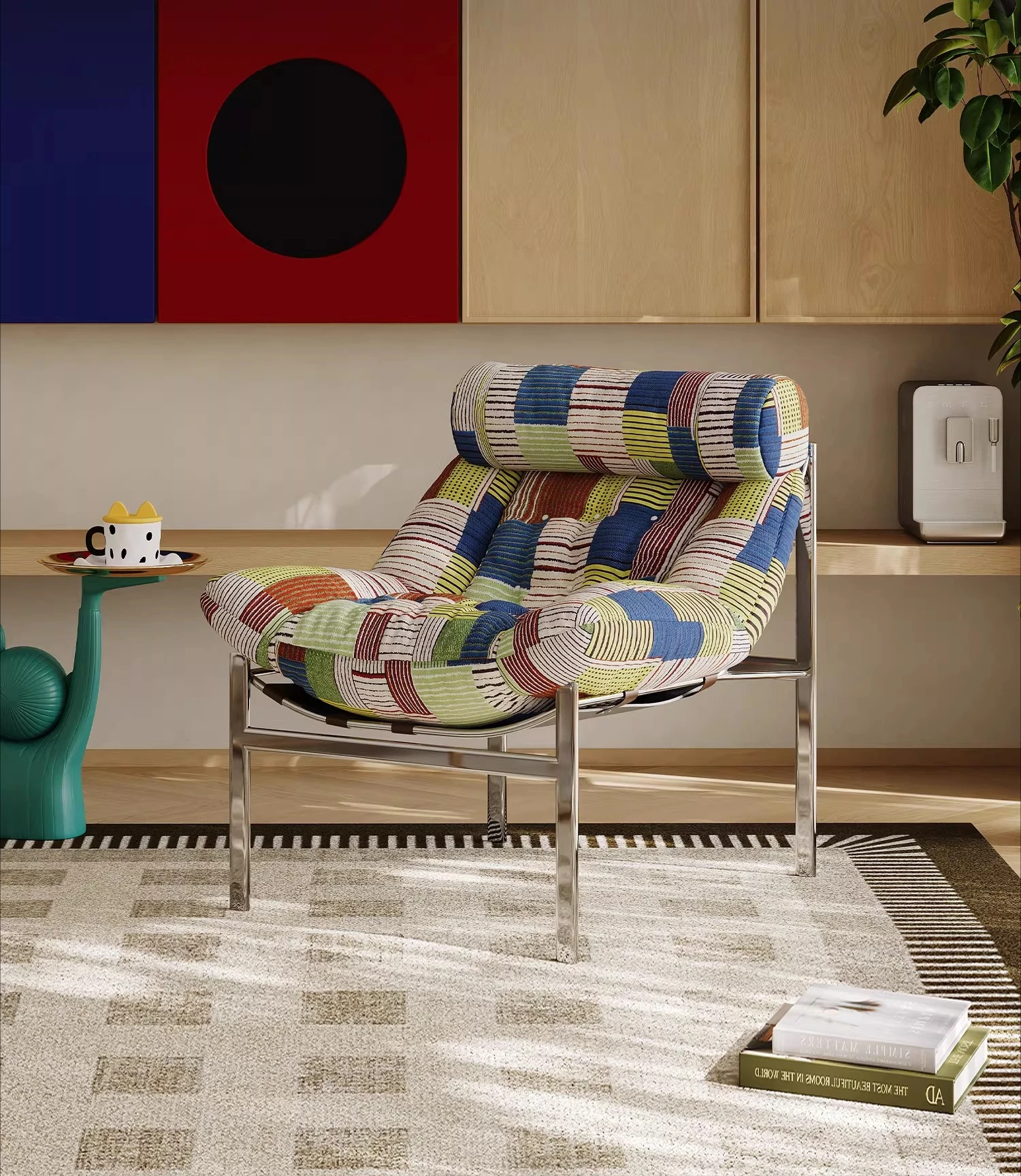 

Minimalist style geometric sofa chair stainless steel metal fabric single leisure chair Bauhaus original patent