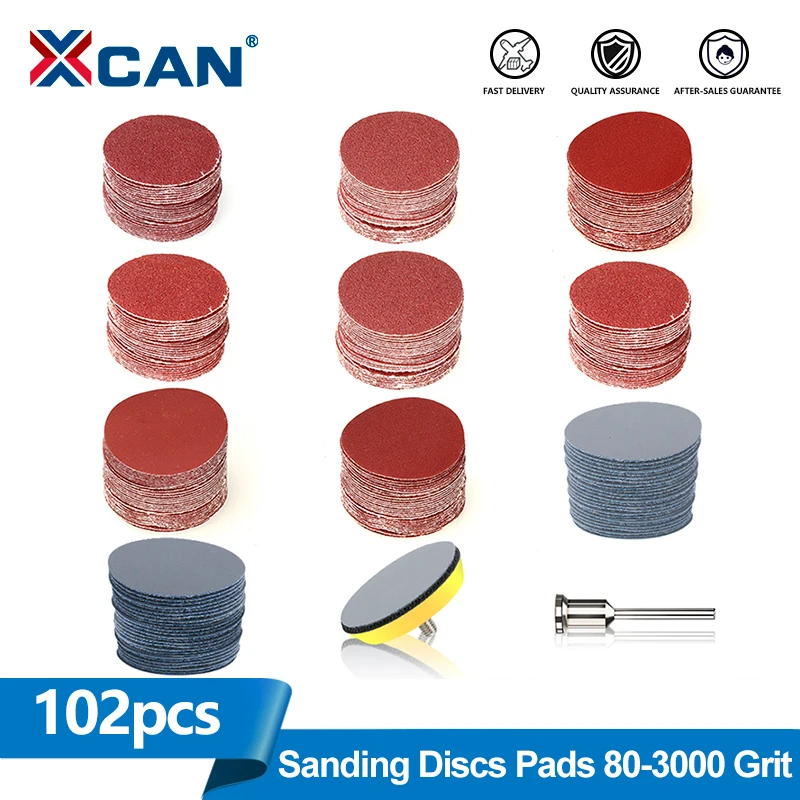 

XCAN 102 шт. 2-дюймовые шлифовальные диски, набор подушечек 80-3000, абразивная полировальная подушечка, комплект для вращающегося инструмента, наждачная бумага, аксессуары
