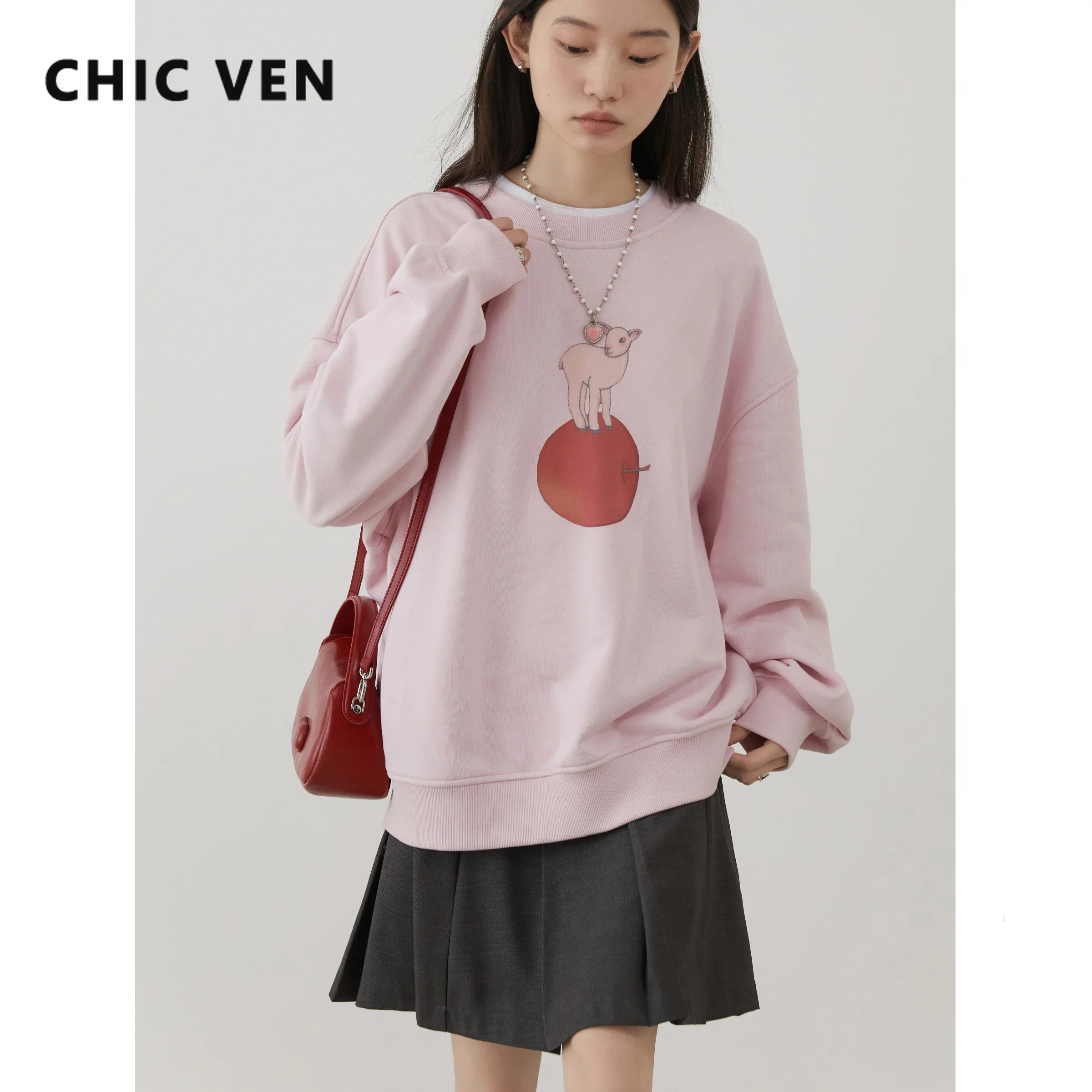 

CHIC VEN Women Sweatshirts Fashion Casual Loose O-neck Long Slevee Print Tops School Female Pullover Spring Autumn New 2024