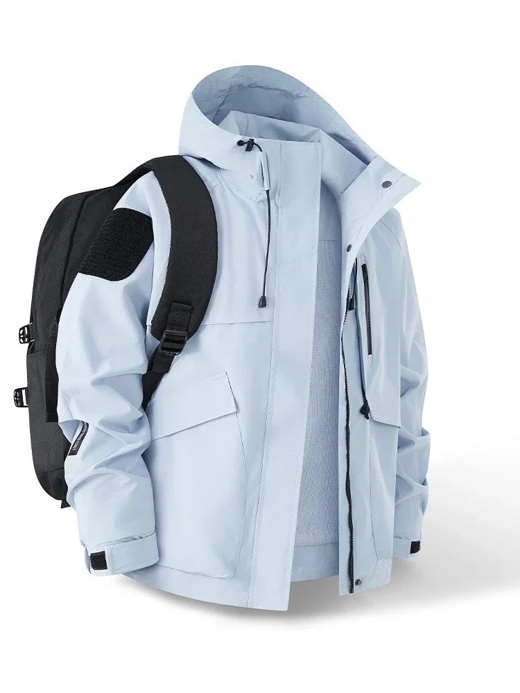 Streetwear Man's Windbreaker Jackets Breathable Hooded Coats Women Outdoors Waterproof Jacket With Dropped Shoulder Hiking Coat