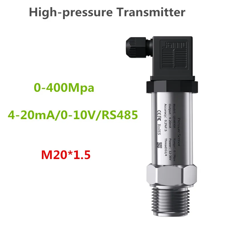 SS304 Water Oil Gas Pressure Sensor 0-100Mpa 0-200Mpa High Pressure Transmitter 4-20mA 0-10V RS485 G1/4 Pressure Transducer