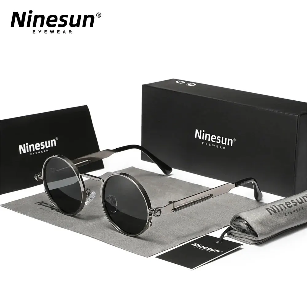 Ninesun Brand Polarized Men Women Sunglasses UV400 Gothic Steampunk Style Male Round Eyewear Alloy Frame Fashion Sun Glasses