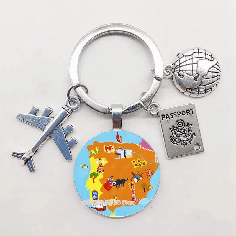 New Style 25mm Handmade Spanish Cartoon Map Fashion Keychain, Jewelry Exquisite Gift Keyring