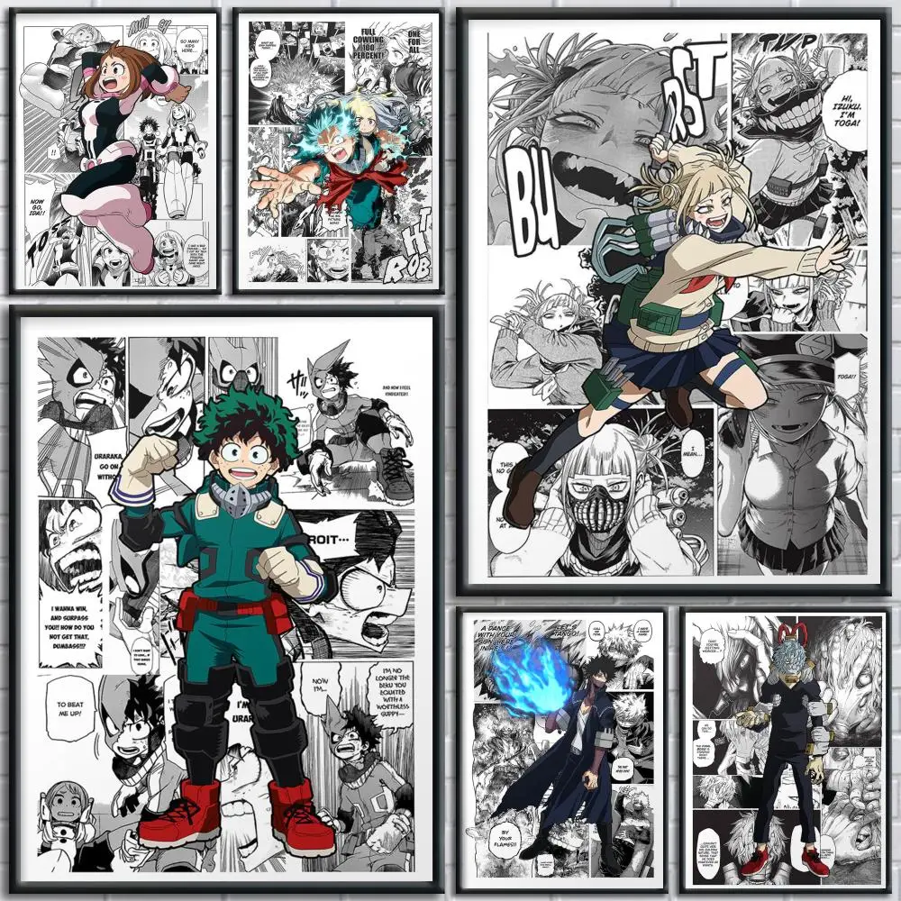 Adesivos de pôster de my hero a-academia, pintura mural, decalques de parede autoadesivos para quarto, sala de estar, casa, decoração hd, presente