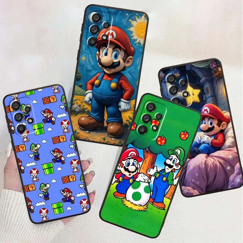 

Super M-Marioss Cartoon For Samsung A73 A72 A71 A55 A54 A53 A52 A51 A13 A22 A16 A15 A12 A14 A05 A06 5G Black Phone Case