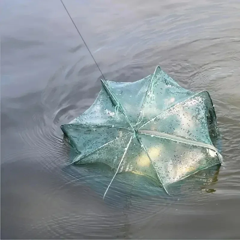 Portable Foldable Mesh Fishing Cast Trap Cage, Multi-Purpose Fish Tackle Catcher for Crayfish, Crab, Shrimp, Smelt and Eels
