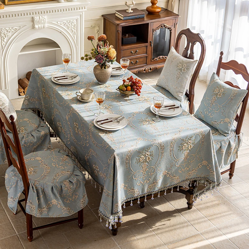 European Dining Cloth Luxury Living Room Tablecloth Water-resistant Coffee Table Cover Home Decor Jacquard Embroidery Tablecover