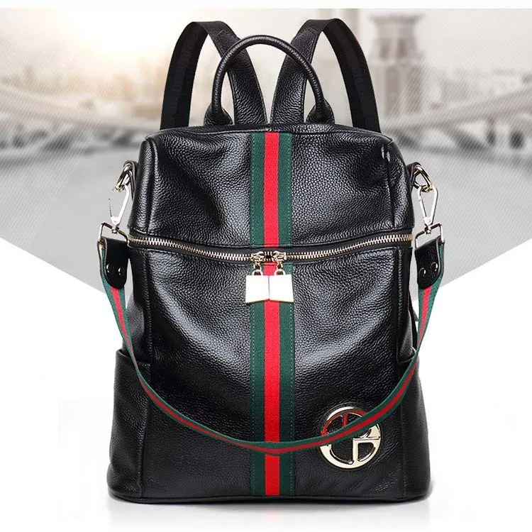 New Fashion Street Trend Luggage Goods Leather Embossed Feminine Backpacks Cowhide Soft Leather Travel Large  Capacity Backpacks