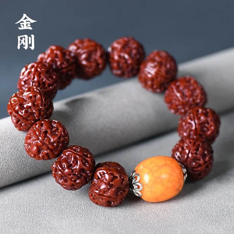 Nepal large diamond machine-polished jadeified Bodhi seed beads imitation amber Buddhist bracelet for men in ethnic style