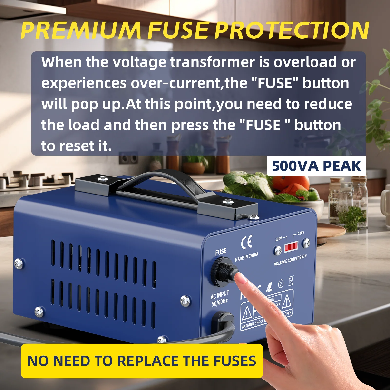Voltage Converter Transformer, 500VA, Heavy Duty Step Up/Down Power Transformer, Convert from 110V to 220V and 220V to 110V, with EU Outlets, US Outlets, Power Cord, Circuit Breaker Protection for Traveling Camping view 3