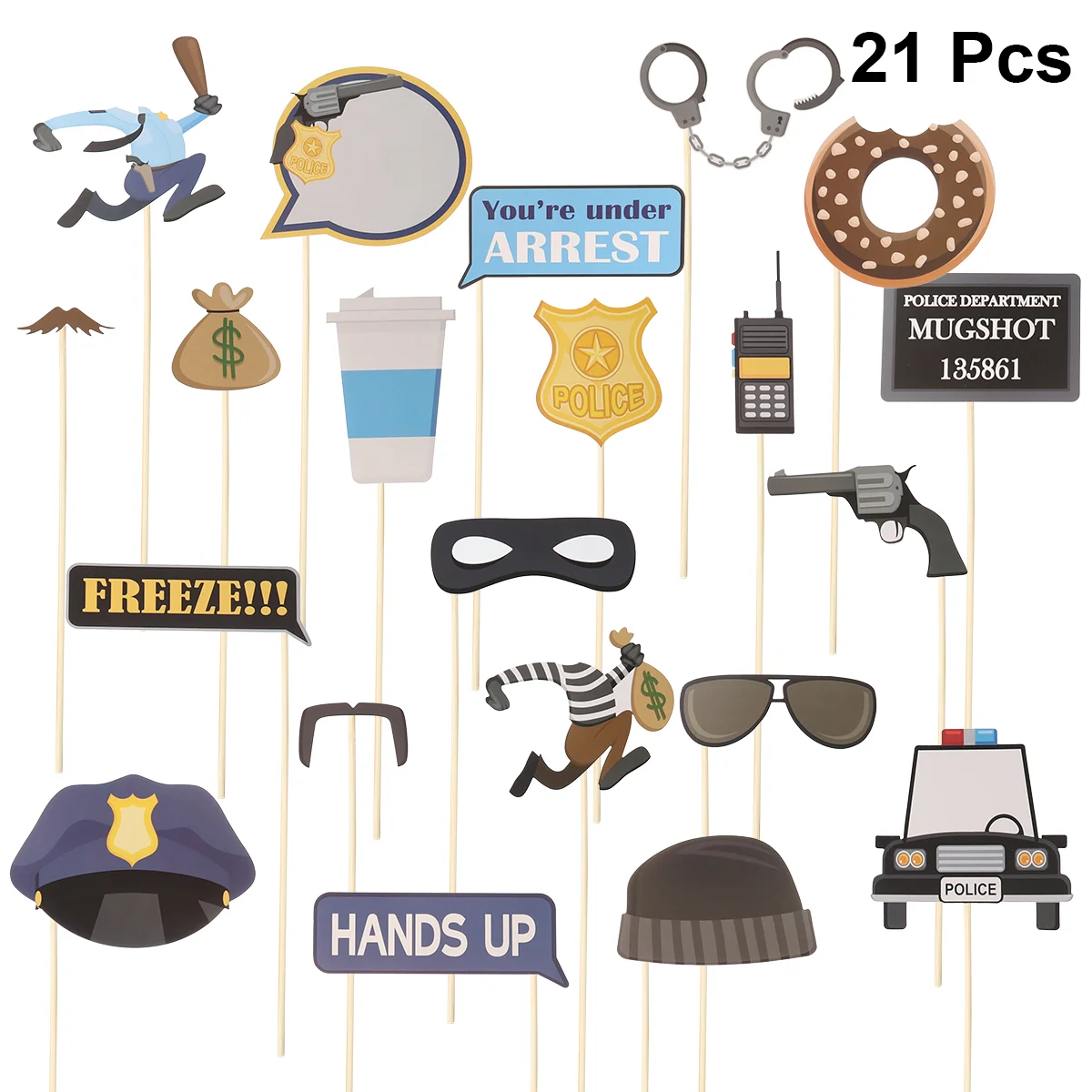 21 Pcs Fun Time with Photo Booth Props Role Play Pretend Party Decoration Bamboo Police Catching Thief