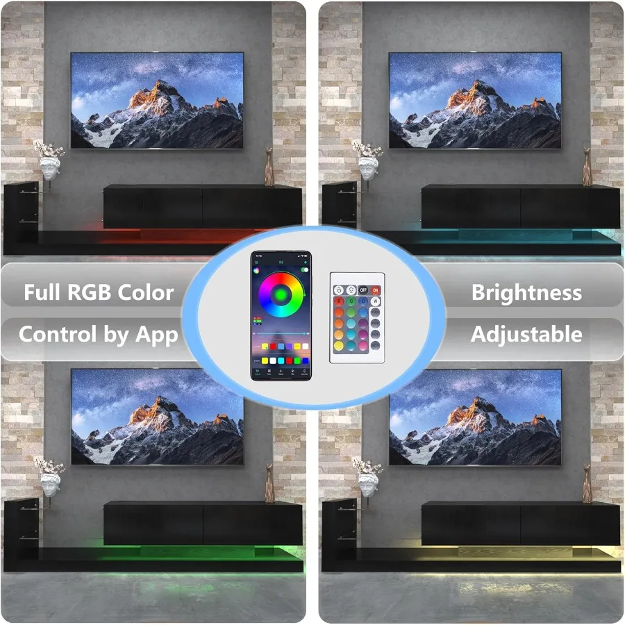 55 65 75인치 TV용 LED TV 스탠드, 강화유리가 있는 모던 엔터테인먼트 센터, 50 60 70인치 TV 콘솔 게임 미디어 콘솔