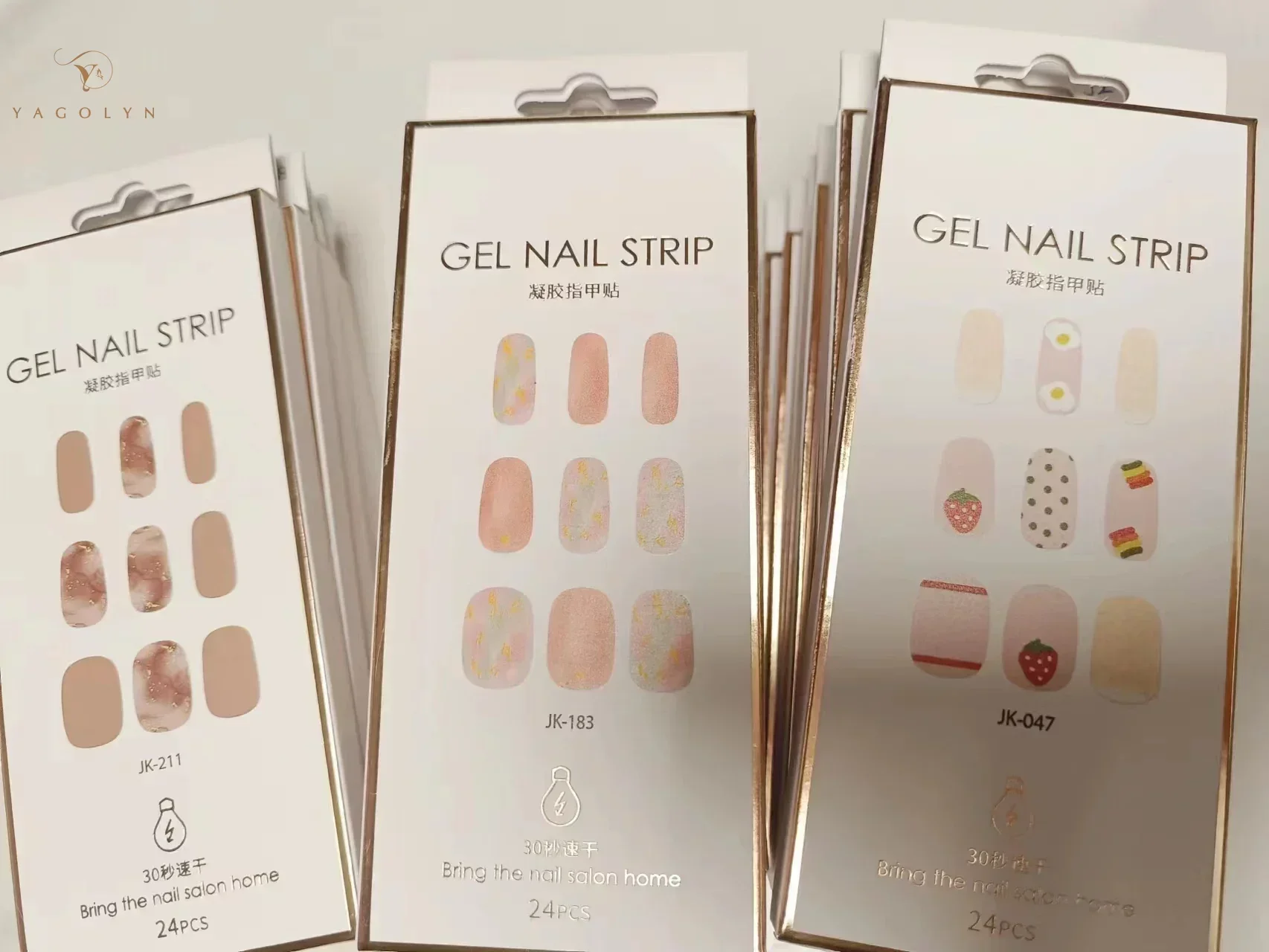 Pegatinas de uñas de Gel para lámpara UV, tiras de Gel semicuradas de alta calidad, Parche de uñas de Gel 100%, 24 puntas por hoja