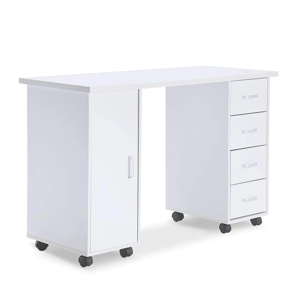 

Acetone-Resistant Wooden Nail Desk – Manicure Table Station with Cabinet Drawers & Wheels | for Salon Spa Use