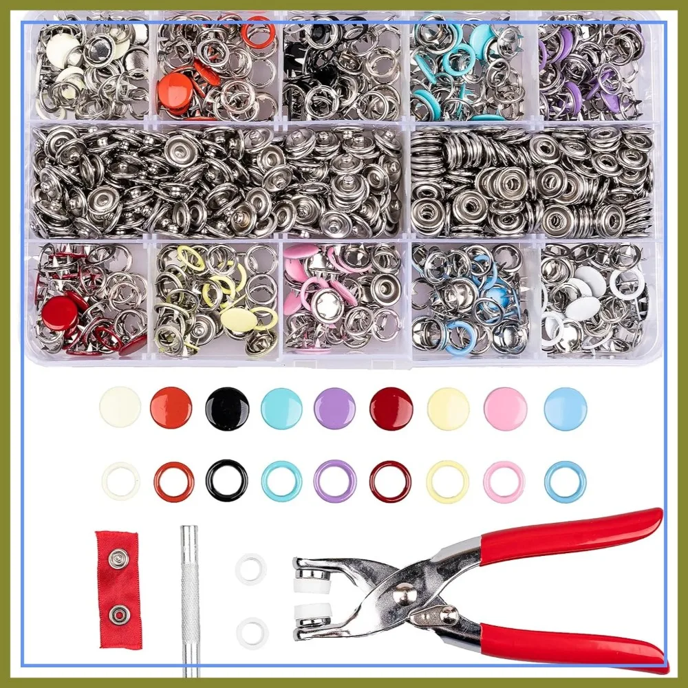 Kit de 200 Broches a Presión, Broches de 9.5mm para Tela, Alicates y Herramienta de Fijación, 100 Huecos y 100 Sólidos, para Costura y Manualidades DIY