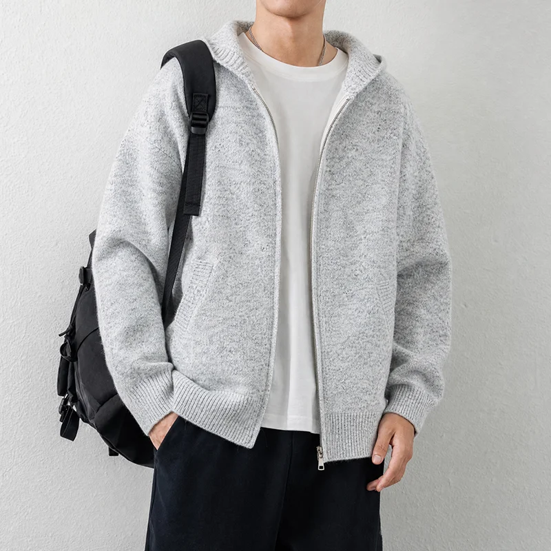 High End Knitted Cardigan Comfort Warm Autumn Winter New Solid Color Simple Men's Designer Brand Korean Casual Knitted Hoodie