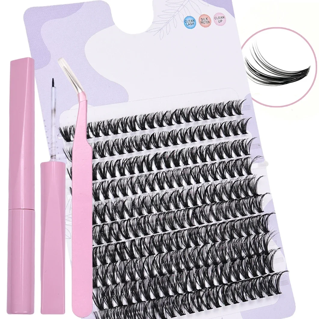 200Pcs False Eyelashes Extension Kit with Eyelash Adhesive and Tweezers for use at home