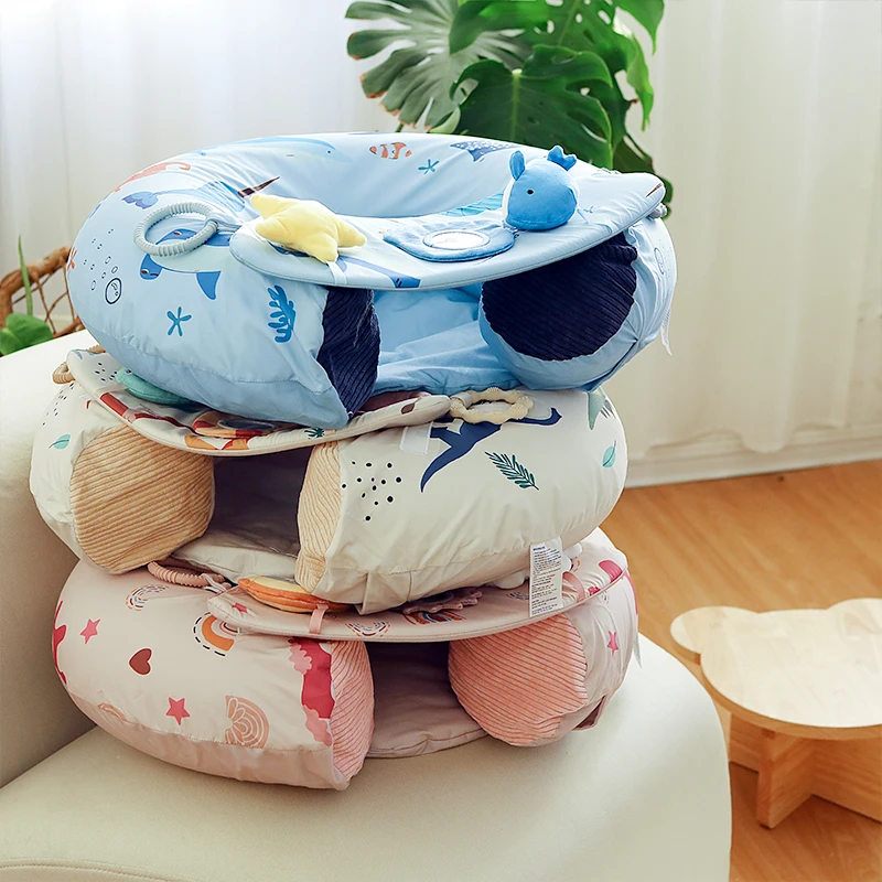 Baby Sit Me Up Floor Seat Travel Portable Toddler Plush Cartoon for 9-36 Months U-Shape Inflatable Activity Sensory Tray