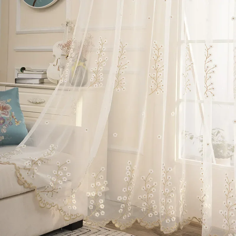 

Modern Small Plum Flower Embroidered Window Valance Curtain Simple Curtains Tulle for Living Dining Room Bedroom