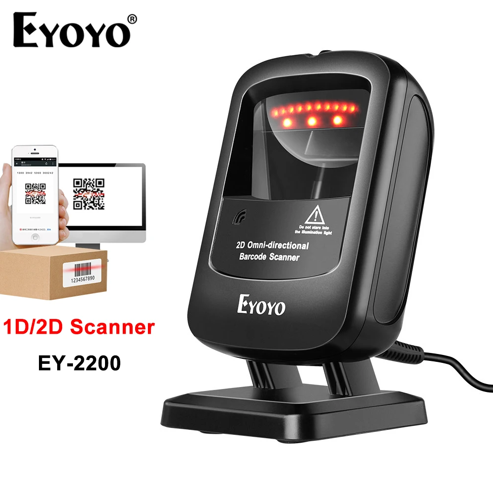 Eyoyo EY-2200 Upgraded 2D Screen Image QR Code Reader Omnidirectional USB Wired Handsfree Desktop Barcode Scanner For Store/Mall