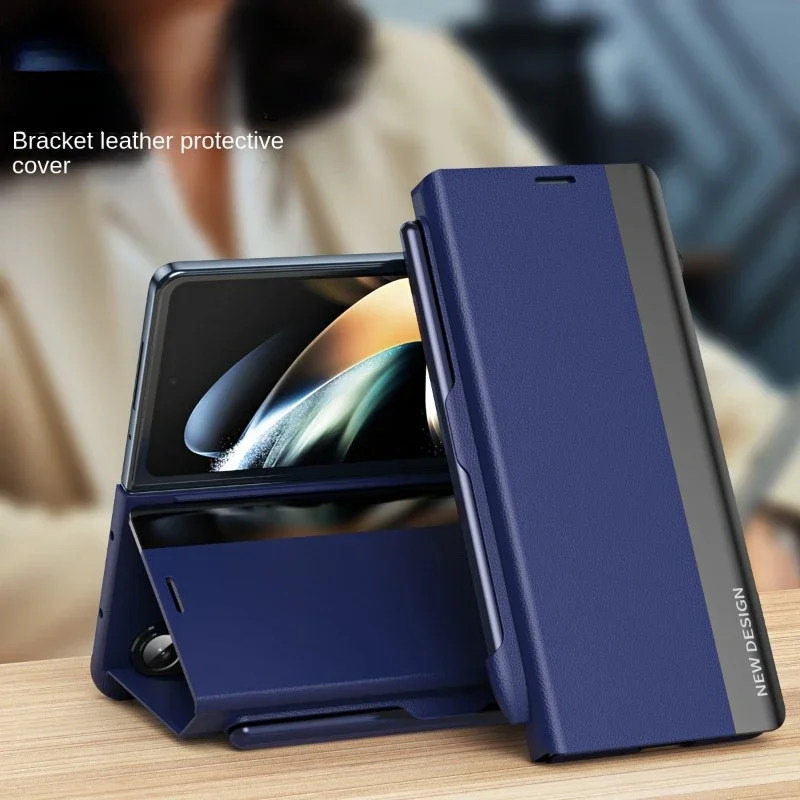 Leather Electroplating Holder Pen Slot Tape Phone Case for Samsung Galaxy Z Fold 6 5 4 3 Fold5 Fold4 Fold3 Magnetic Flip Cover