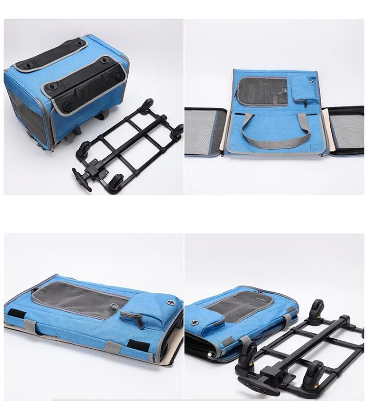 Pet Rolling Carrier with Detachable Wheels Mesh Window Travel Rolling Carrier for Small & Medium Dogs/Cats Foldable Pet Carrier