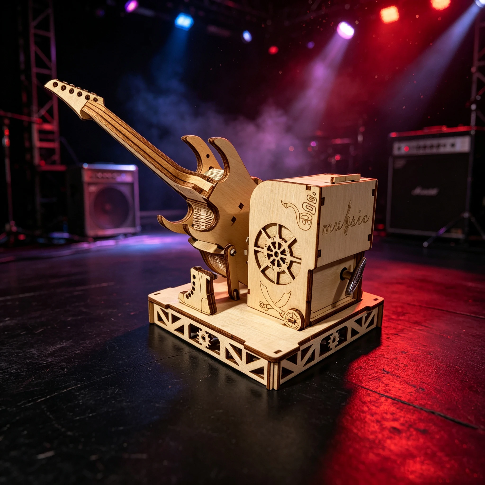 3D Wooden Electric Guitar Music Box Decorative Ornament, DIY Assembly Kit, Rock-Themed Decor, Great Gift Idea, Christmas Gift
