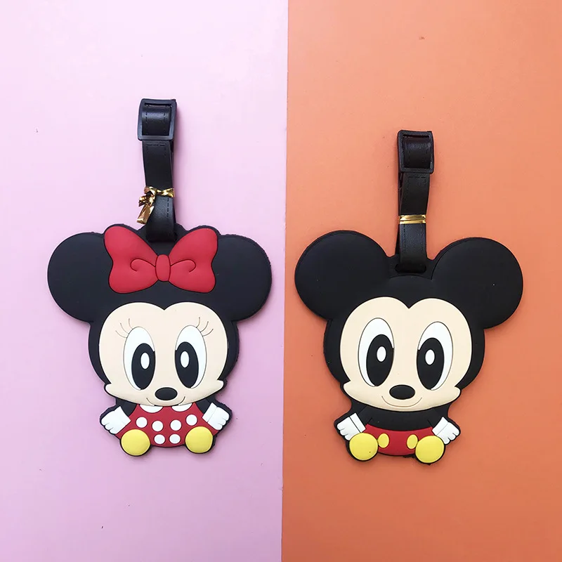 New Anime Mickey Mouse Luggage Tags Kawaii Stitch Minnie Elsa Princess Travel Pendant Luggage Accessories Anti Loss Luggage Tag