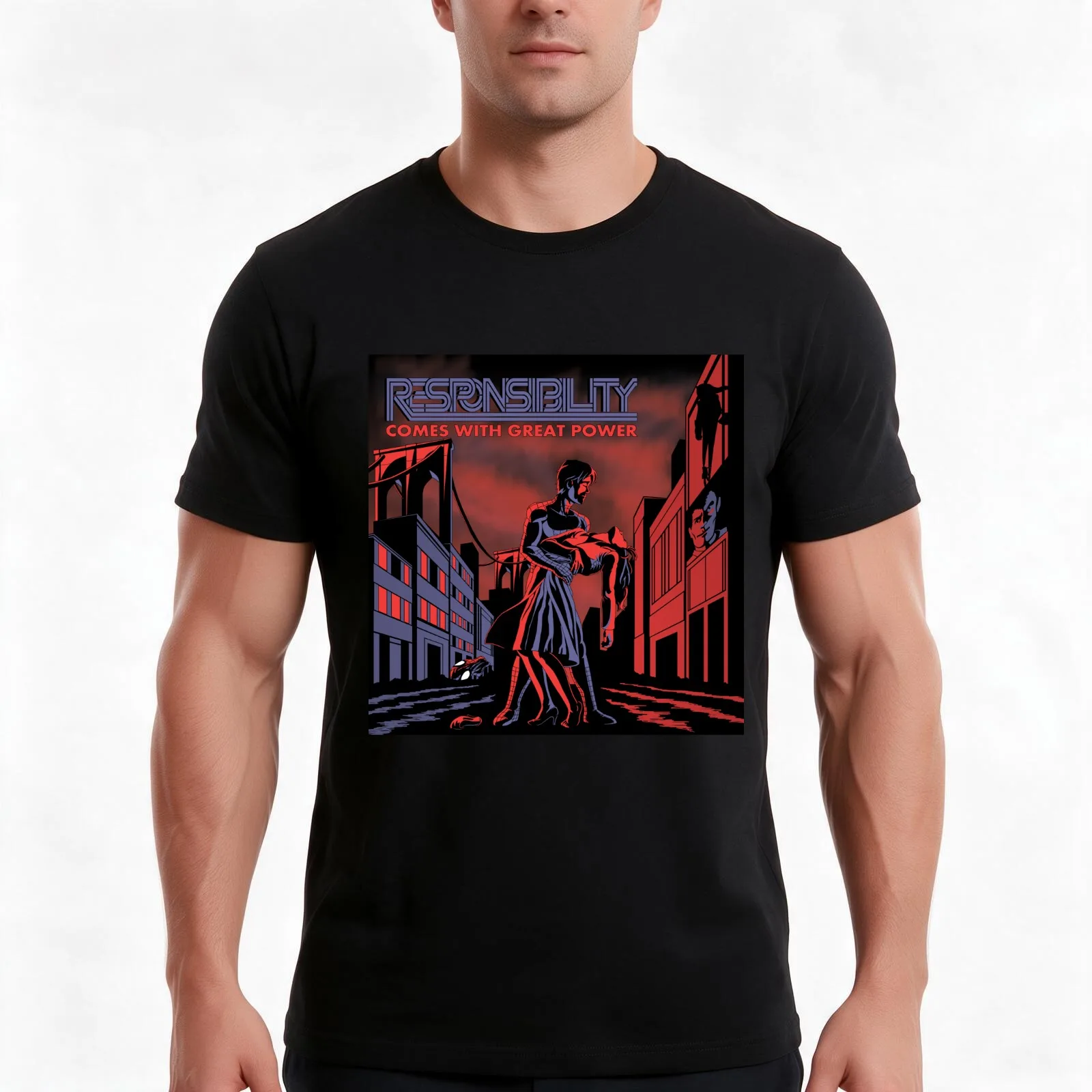 Responsibility T-Shirt, Summer Casual Cotton Tee, Oversized Streetwear Tops, Vintage Graphic Print, Loose Fit Short Sleeve