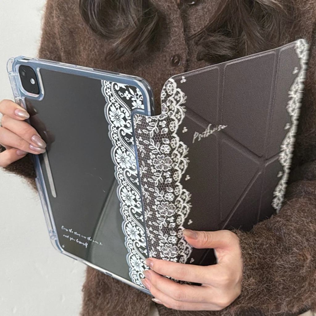 

Простой коричневый чехол для планшета с буквенным принтом и кружевным краем для iPad Air 11 дюймов 13 дюймов Pro 12,9 дюймов 9,7 дюйма, 5, 6, 10,2 дюйма, 7, 8, 9, 10, Air 3 4 5 6, чехол