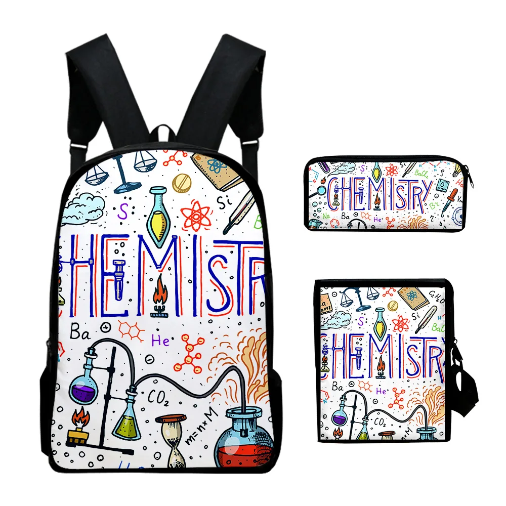 Popular ciencia juvenil química física fórmula impresión 3D 3 unids/set bolsas mochila para ordenador portátil bolso de hombro estuche para lápices