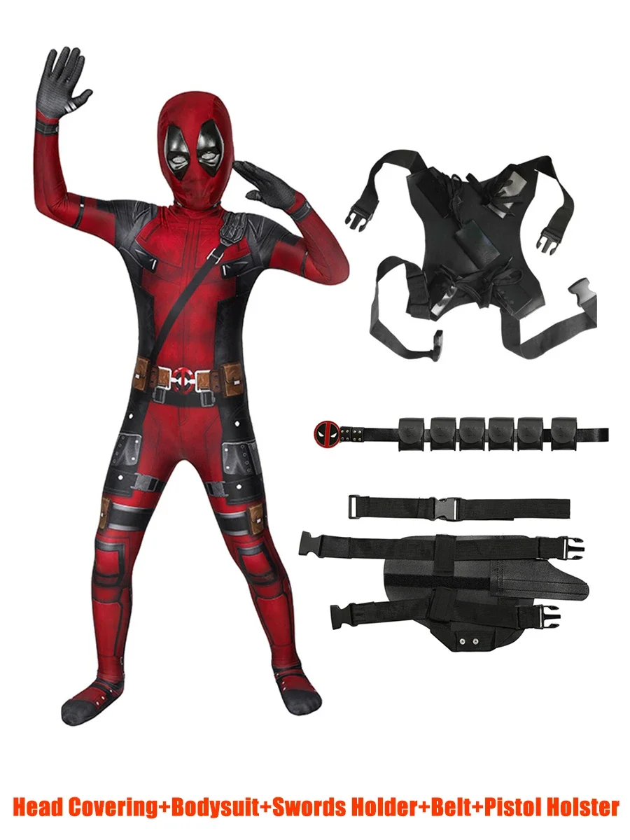 Dzieci dorosły superbohater Deadpool kostiumy Cosplay body pas regulowane paski akcesoria dołączona maska garnitury impreza z okazji Halloween