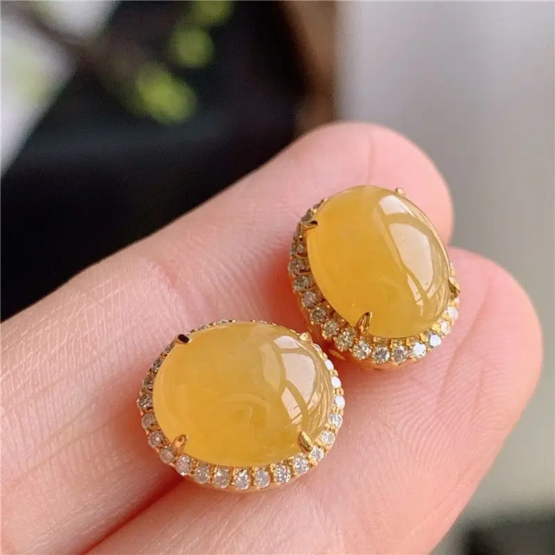 

Creative natural chalcedony yellow earrings for women exquisite new in light luxury glossy oval earings stud banquet jewelry