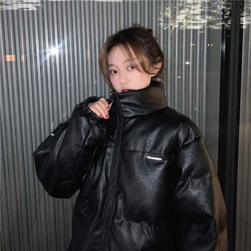 Winter Korean Version New Jacket with Super Bright PU Leather Loose and Thick Cotton Coat Cotton Jacket Women's Ins Trend