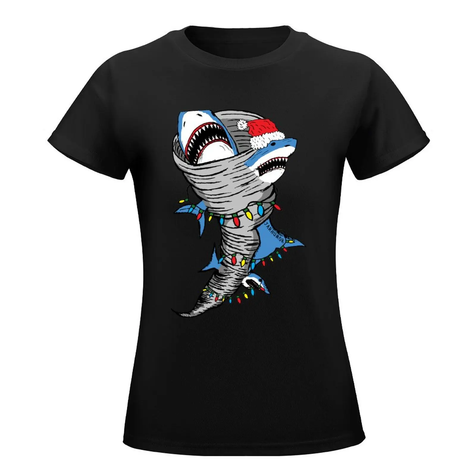 Santa Shark Tornado T-Shirt korean fashion aesthetic clothes Short sleeve tee hippie clothes t-shirt dress for Women long