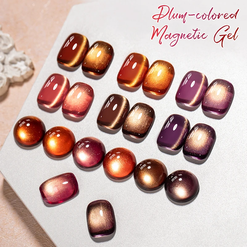 7 stks Pruimkleurige Kat Magnetische Gel Nagellak Set Glazen Kralen Effect Semi Permanant Losweken UV LED Gel vernis Voor Winter Nagel