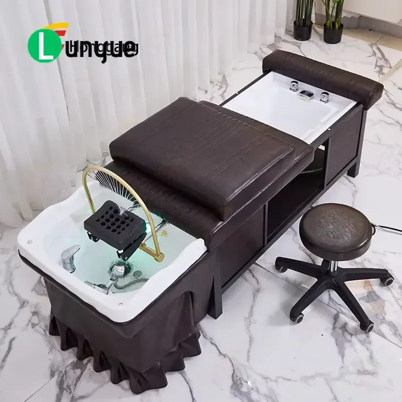 Adjustable Shampoo Chair with Foot Basin for Hair Washing and Foot Therapy Furniture Reclining Headrest Leg Rest