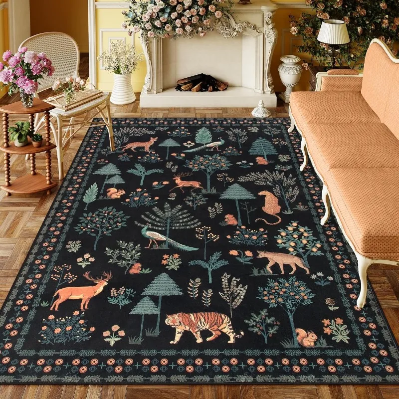 

Living Room Carpet Advanced Retro Animal Tiger Pattern Bedroom Rug Machine Washable Foldable Large Area Cloakroom Mat Ковер