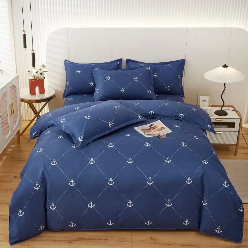 Anchor Bedding Set Ocean Nautical Theme Decor Duvet Cover Sailor Captain Comforter Covers for Kids Boys Bedroom Collection 3 Pcs