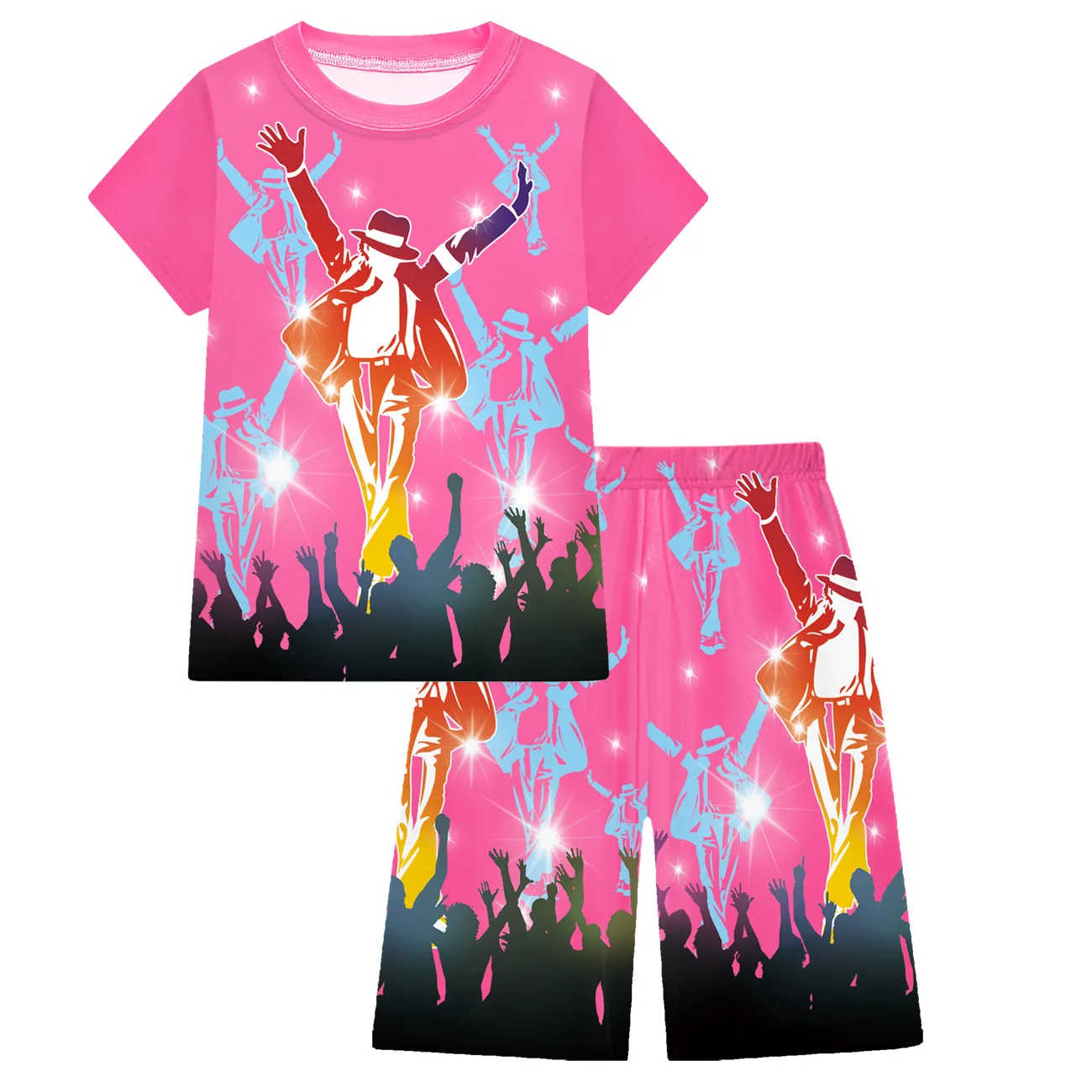 Summer Kids Michael Jackson hip-hop singer retro cool casual Short Sleeve Tops Shorts 2pcs boys streetwear T Shirt Sets