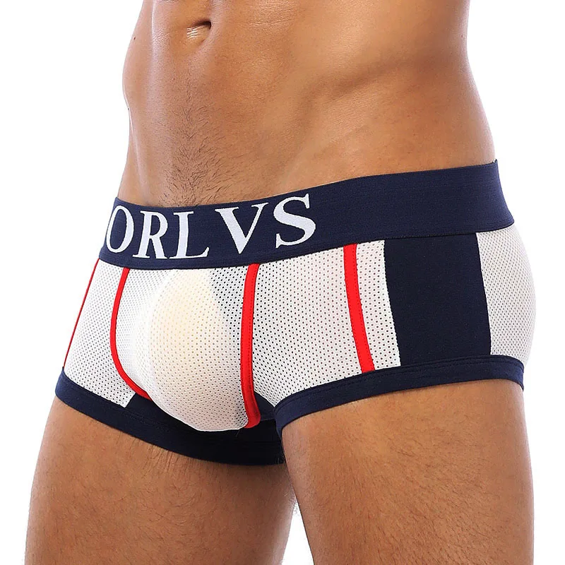 Boxers Striped Color Mesh Underwear Breathable Color Matching Full Of personality Soft Not Tight Indepedent Codpiece Pants ORLVS