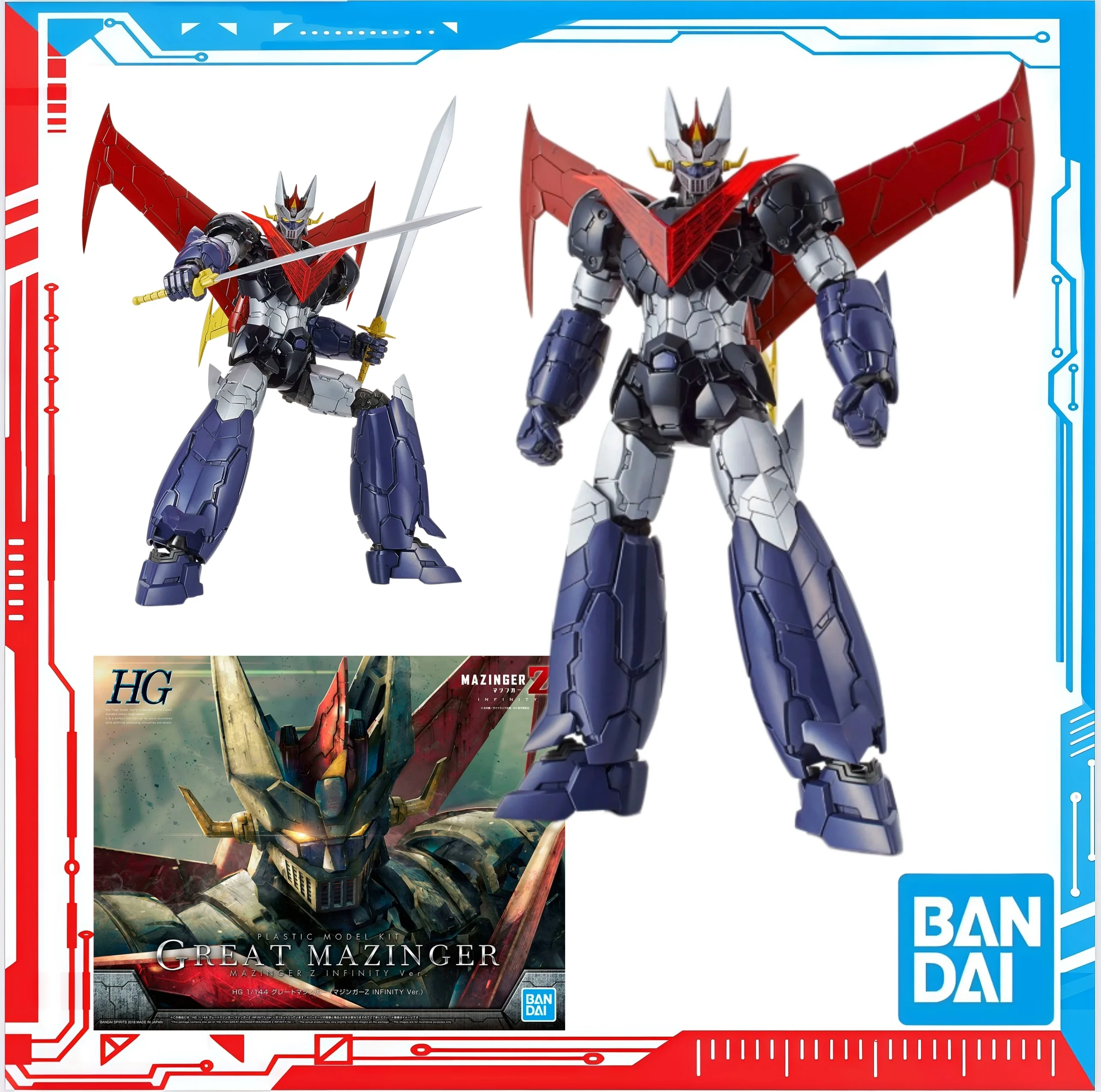 Bandai en stock, original HG 1/144 GREAT MAZINGER Z INFINITY Ver. Figuras de Anime Coleccionables, Muñecos de Acción, Juguetes, Adornos, Regalo