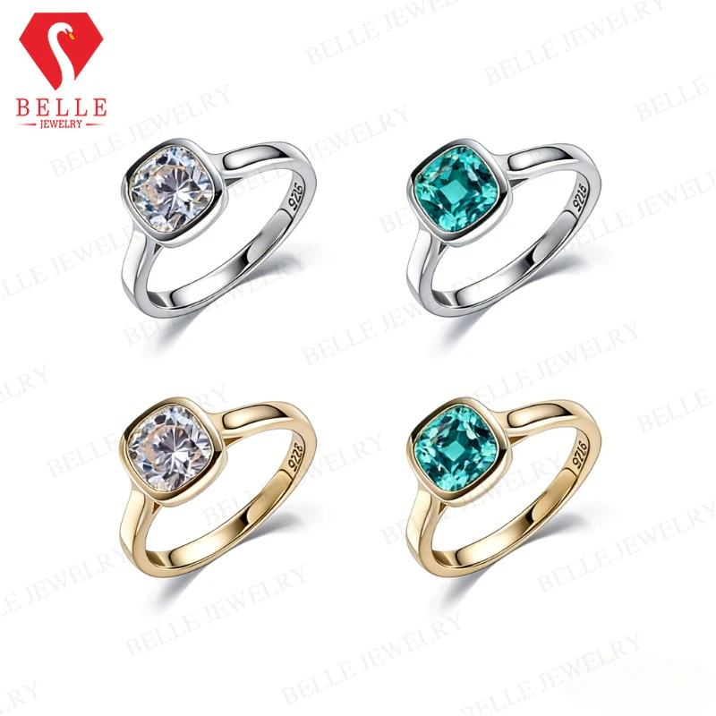 2CT Moissanite/Paraiba Ring Cushion Fashion Wedding Engagement 925 Silver Rings For Women Anniversary Finger Ring Jewelry