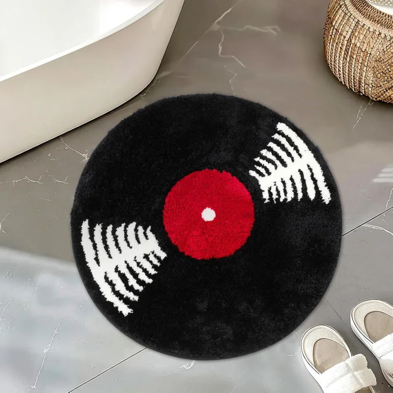 Music Album Circular Carpet Retro Bathtub Anti slip Washable Bedroom Living Room Decoration 60x60cm